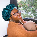 Bonnet en Satin réversible vert et bleu Asantewaa