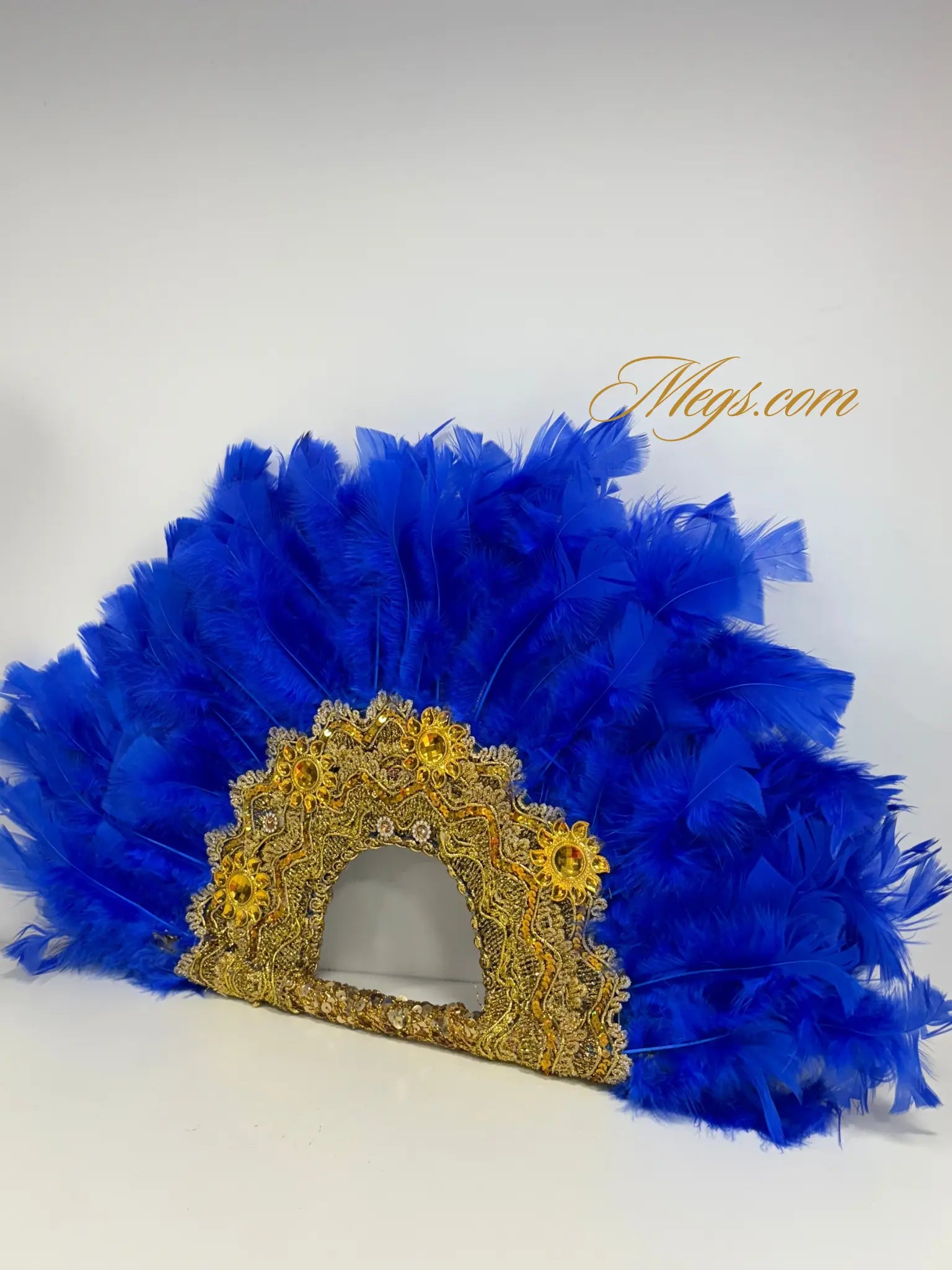 Eventails à plumes classique manche doré MEGS