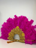 Eventails à plumes classique manche doré MEGS