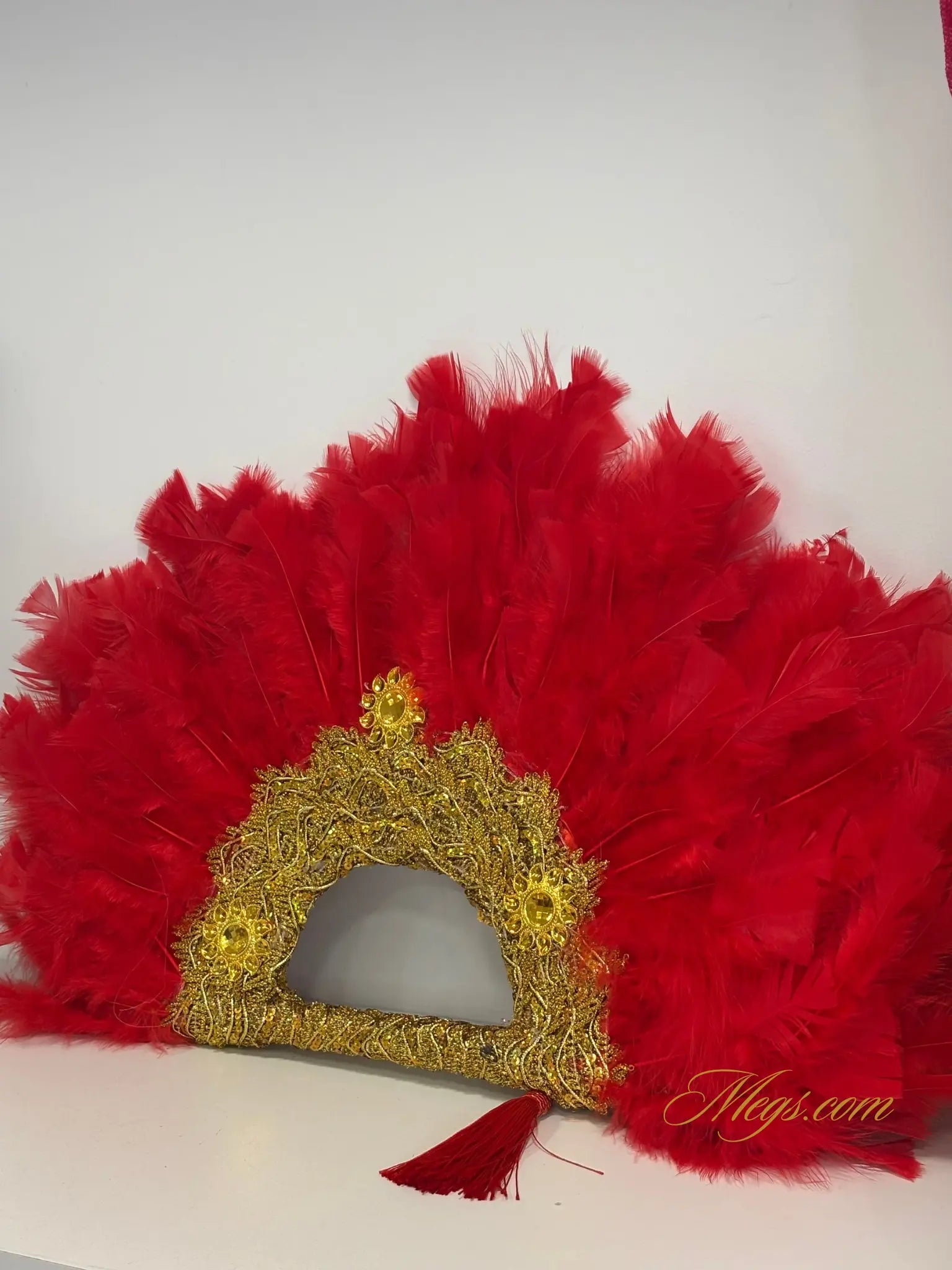 Eventails à plumes classique manche doré MEGS