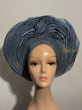 Autogele palmier en Aso Oke - bleu MEGS