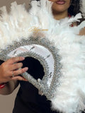 Eventails à plumes classique manche argenté MEGS