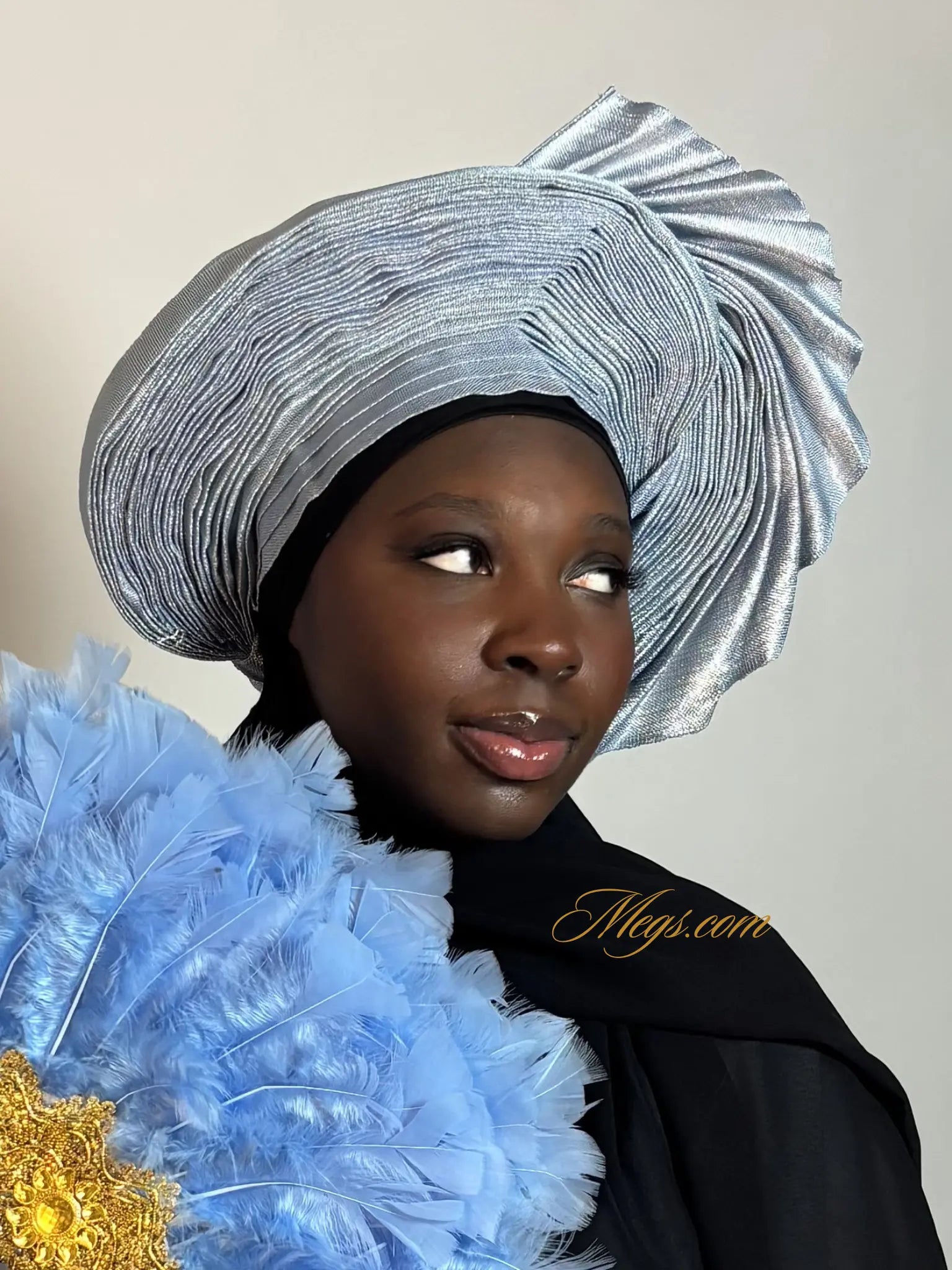 Autogele asymétrique large en Aso Oke - bleu MEGS