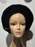 Autogele petit en Aso Oke - rond Noir et rose MEGS