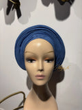 Autogele petit en Aso Oke - rond bleu ciel MEGS