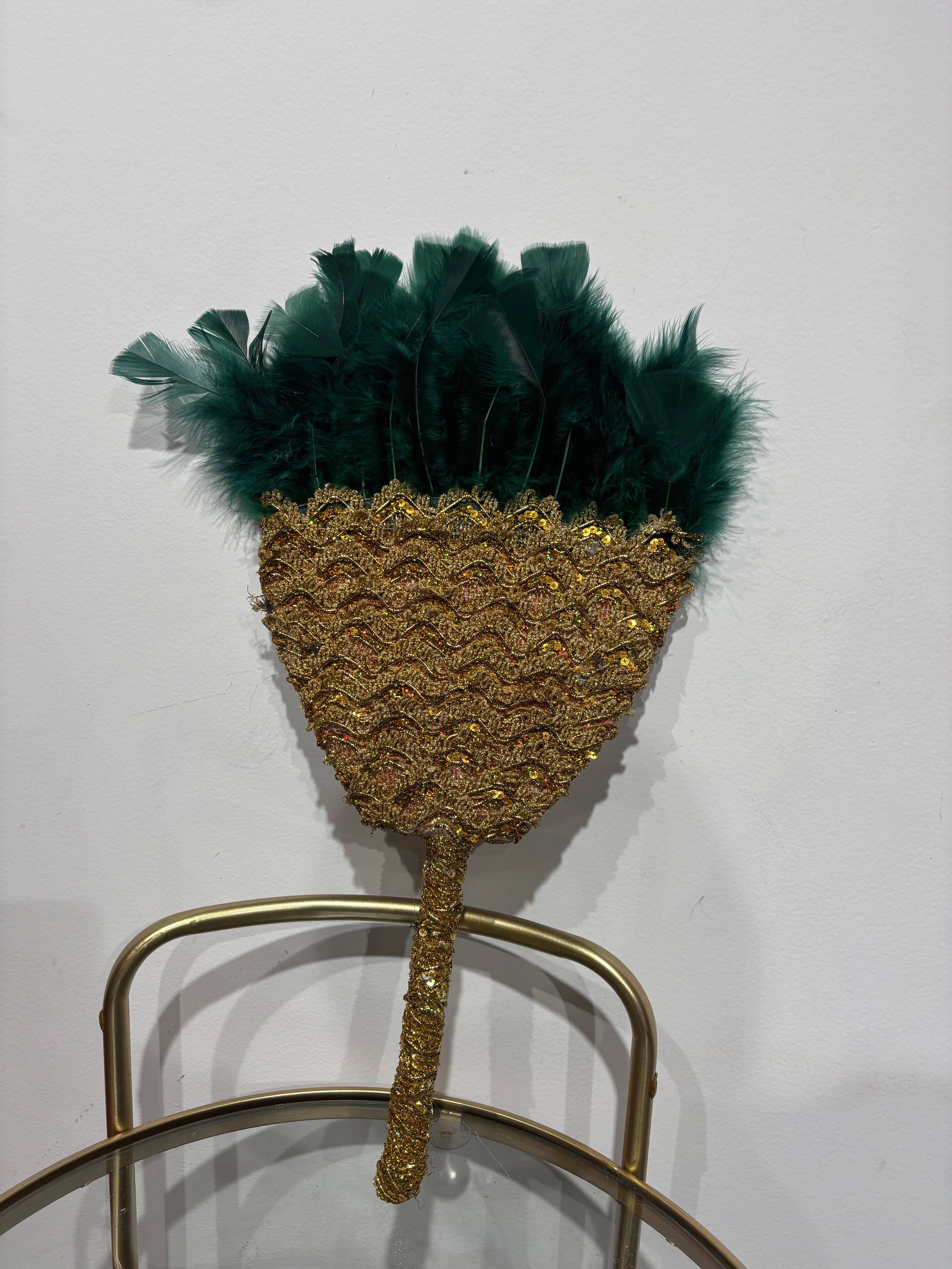 Mini éventail à plume vert