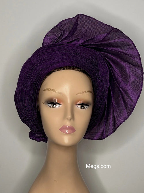 Autogele en Aso Oke asymétrique - violet MEGS